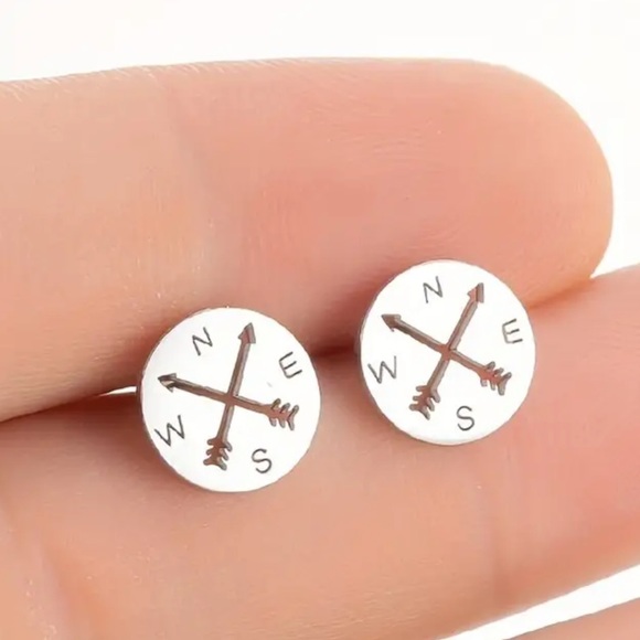 NWT White Gold - Luxury High-grade Compass Earrings Simple Fashion Stylish Cool - Picture 2 of 7